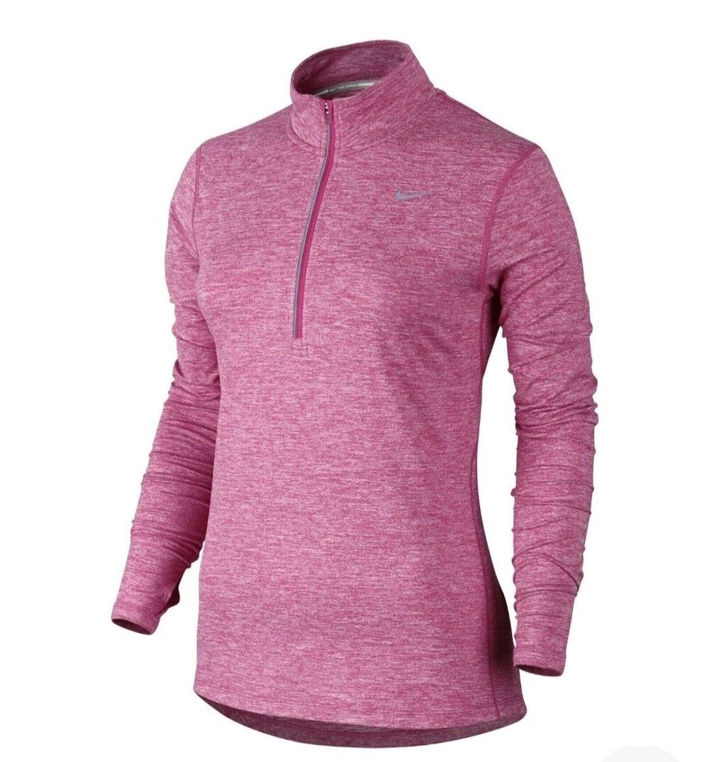 Nike Dri-Fit Womens Running Half Zip Long Sleeve Pullover Top Pink SZ Medium